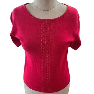 Pendleton Red Silk / Cashmere Short Sleeve Knit Pullover Beaded Sweater  - Small